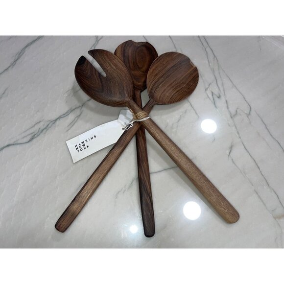 HAWKINS NEW YORK Simple Wood Serving Set in Walnut As-Is Home Spoon Fork - Picture 3 of 7